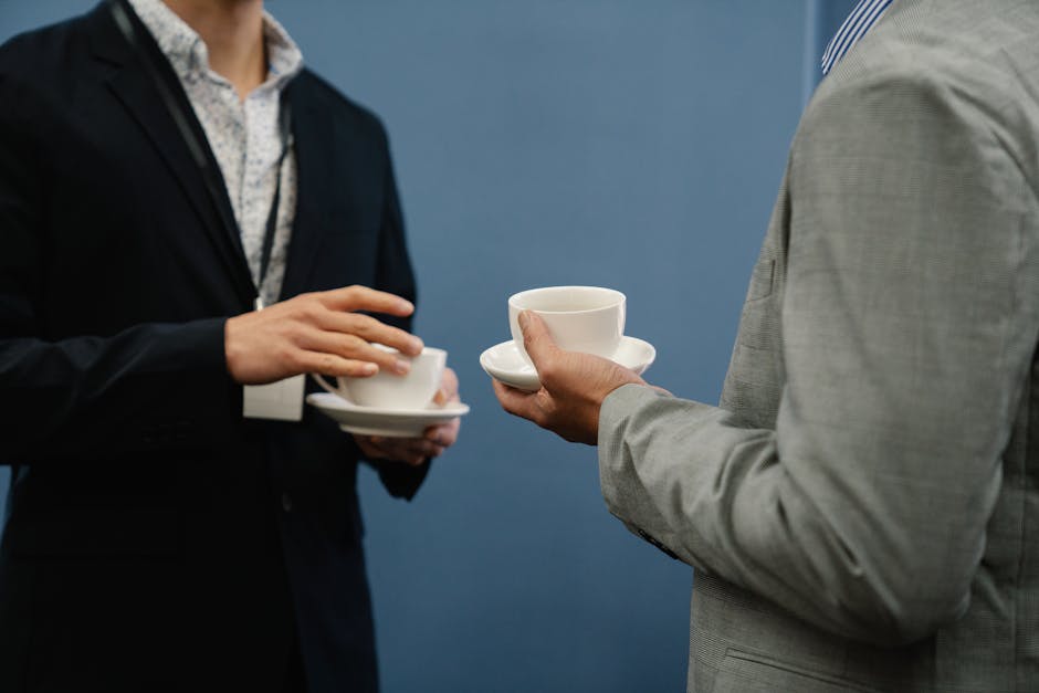 Coffee break networking between association members at a members event