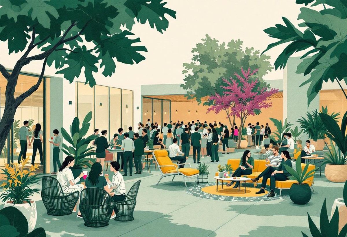 Indoor outdoor patio reception where bleisure event networking strategies turn extended trips into renewing relationships