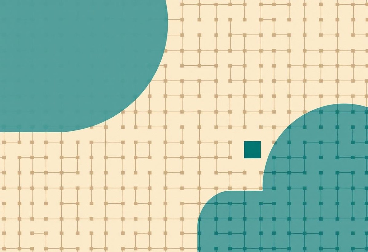 Abstract illustration of connected in-person and remote attendees in a hybrid event networking strategy