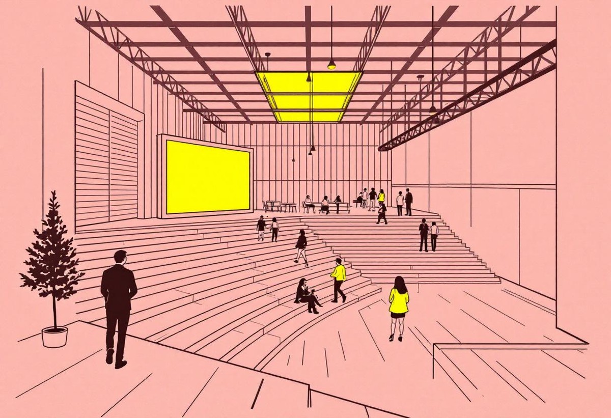 Large conference hall showing a range of session format settings from plenary to breakout