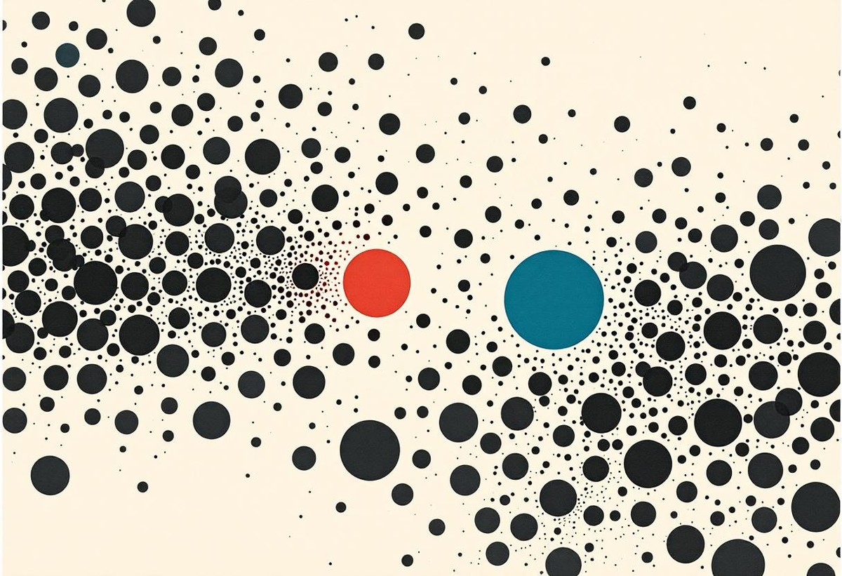 Abstract halftone illustration showing how speed networking software pairs attendees into matched rounds