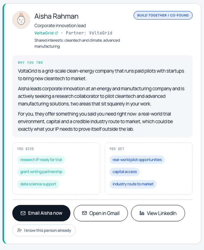 Example All Along match introduction for a community member