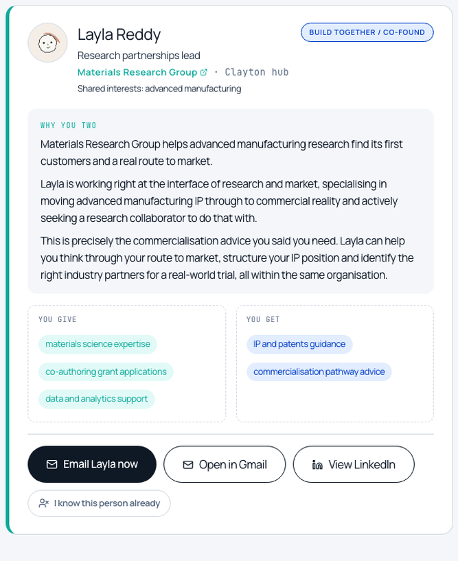 Example All Along match introduction for a community member