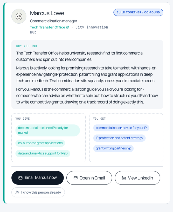 Example All Along match introduction for a community member