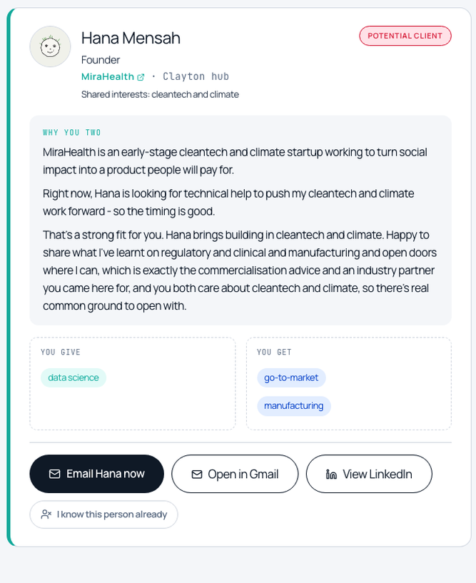 Example All Along match introduction for a community member