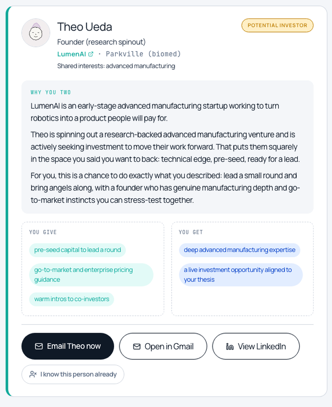 Example All Along match introduction for a community member