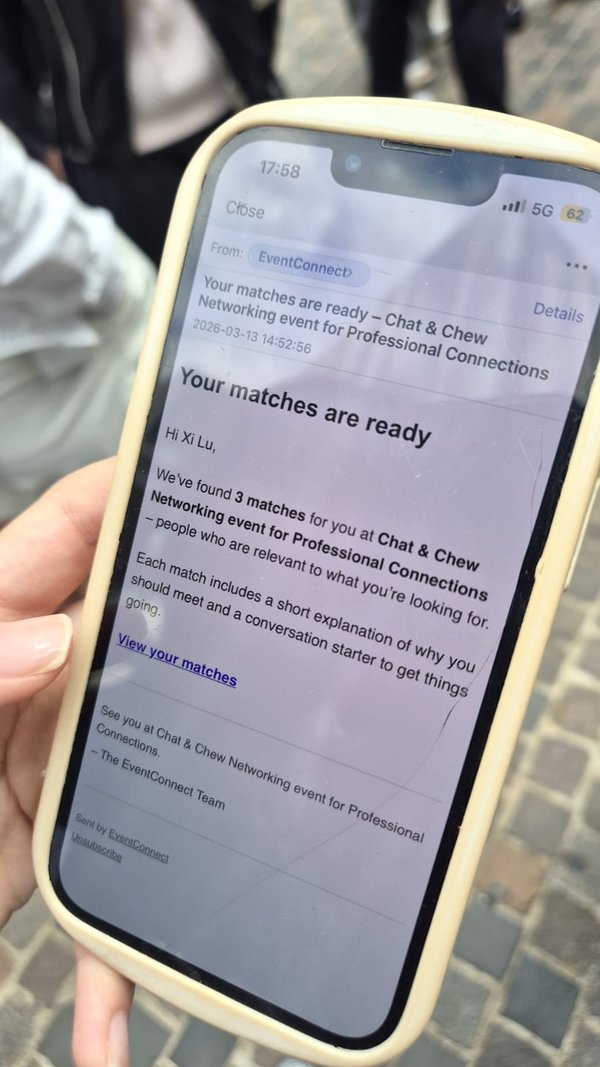 Match card email as it appears on a phone screen